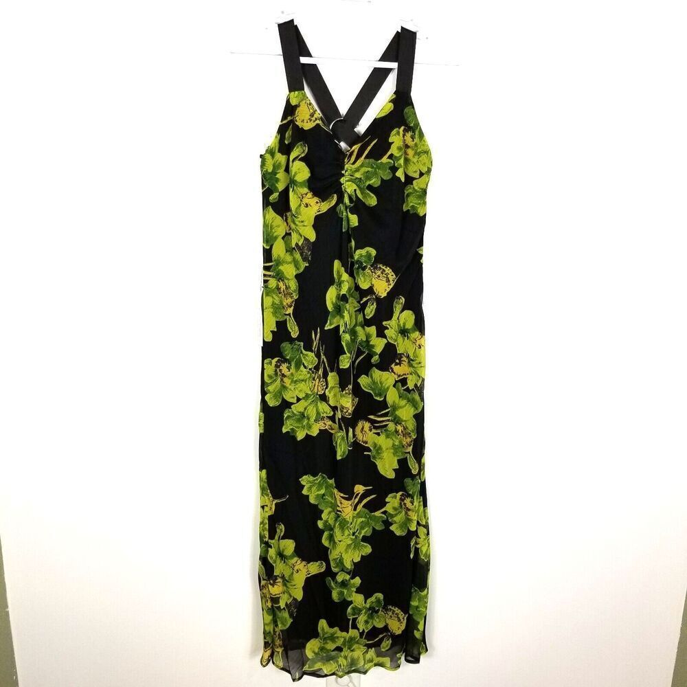 TOPSHOP Women Floral Print Crossback Maxi Dress In Green Multi Size‎ US 2